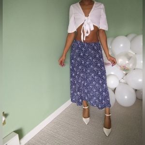 Women's blue and white printed long maxi skirt